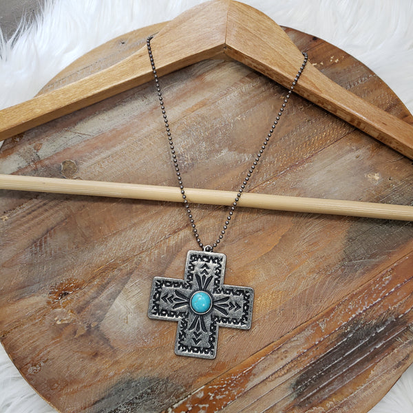 The Silver Cross Turquoise Necklace