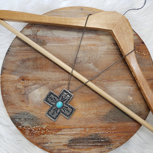 The Silver Cross Turquoise Necklace