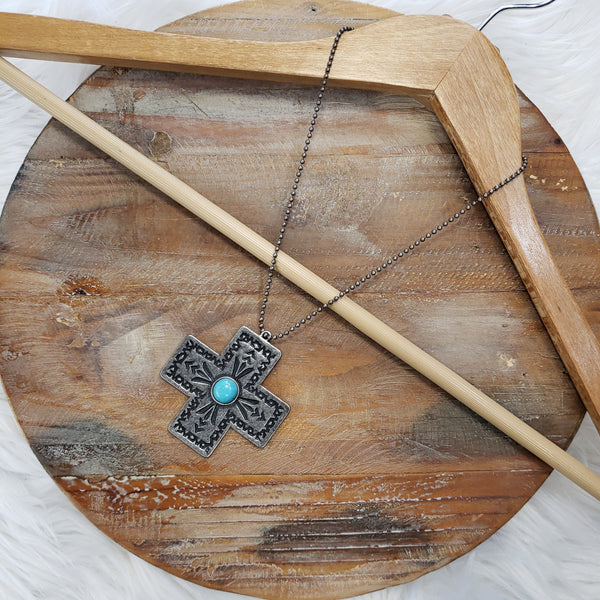 The Silver Cross Turquoise Necklace