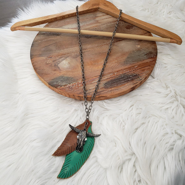 The Feathers and Steer Head Necklace