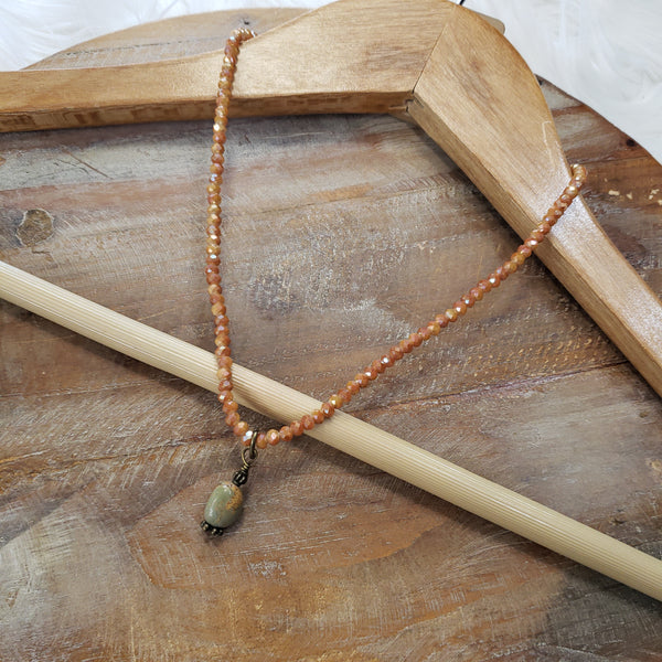 The Long and Little Rust Orange Crystal Necklace