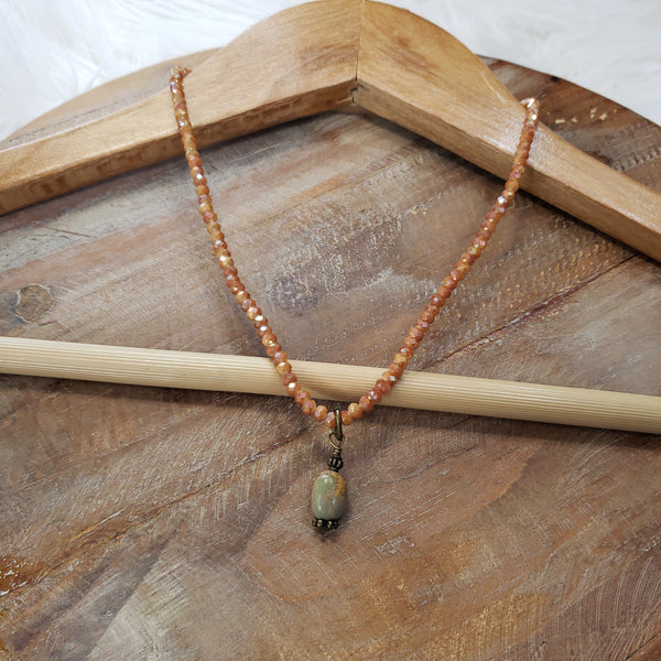 The Long and Little Rust Orange Crystal Necklace