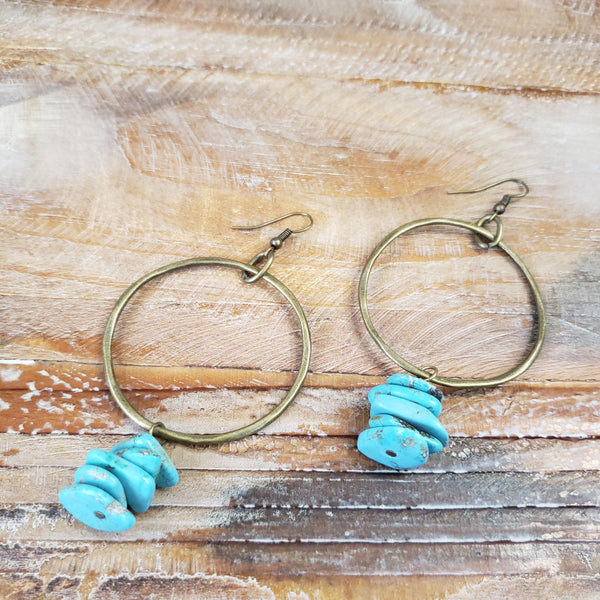 The Stacked Turquoise Brass Hoop Earrings