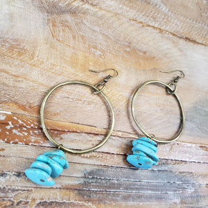The Stacked Turquoise Brass Hoop Earrings