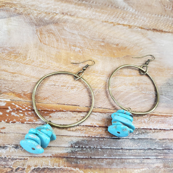 The Stacked Turquoise Brass Hoop Earrings