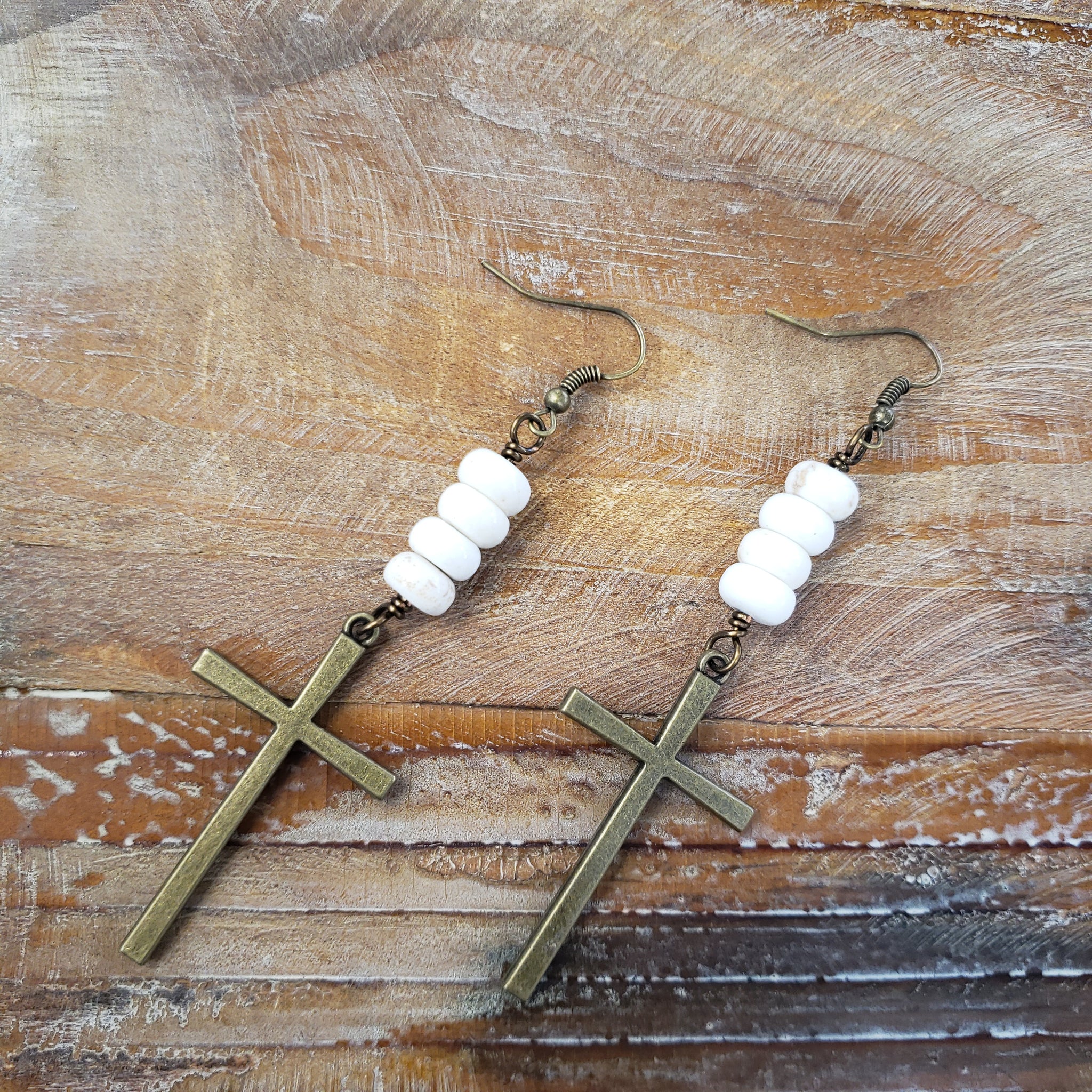 The Bone and Brass Cross Earrings