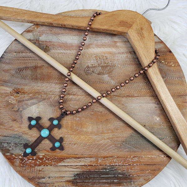 The Turquoise Copper Cross Copper Necklace