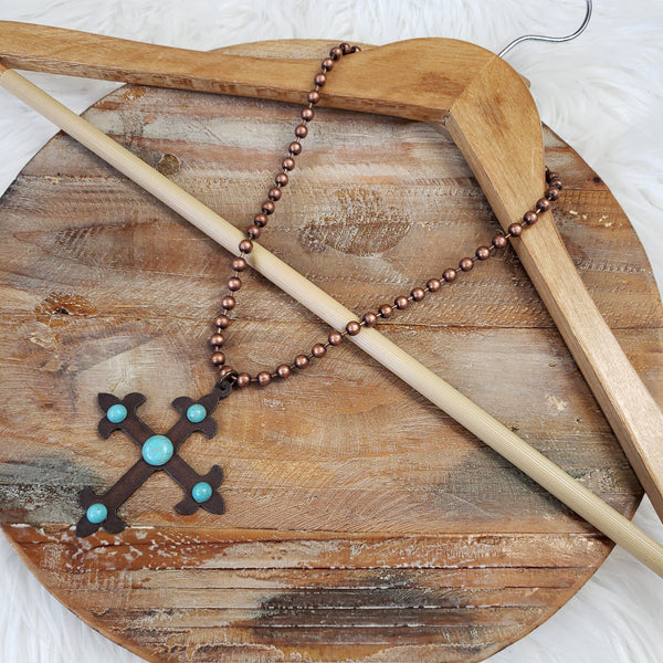 The Turquoise Copper Cross Copper Necklace