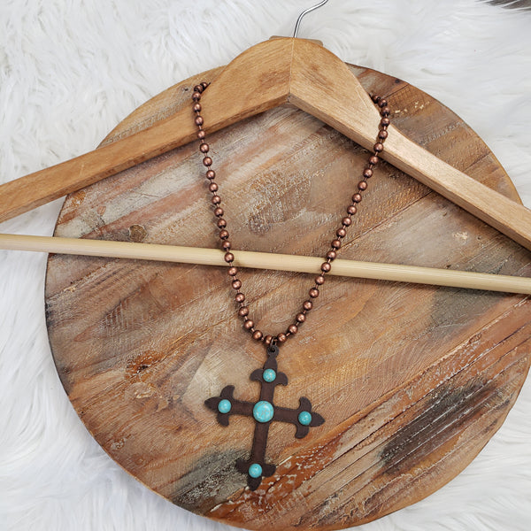 The Turquoise Copper Cross Copper Necklace