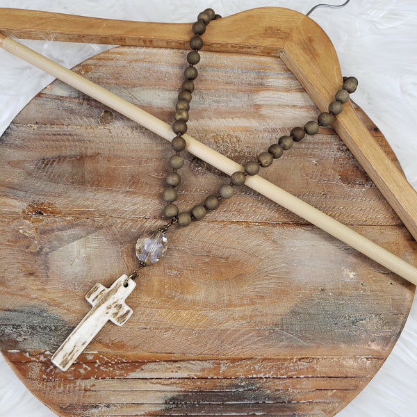 The Long Day Olive Bone Cross Necklace