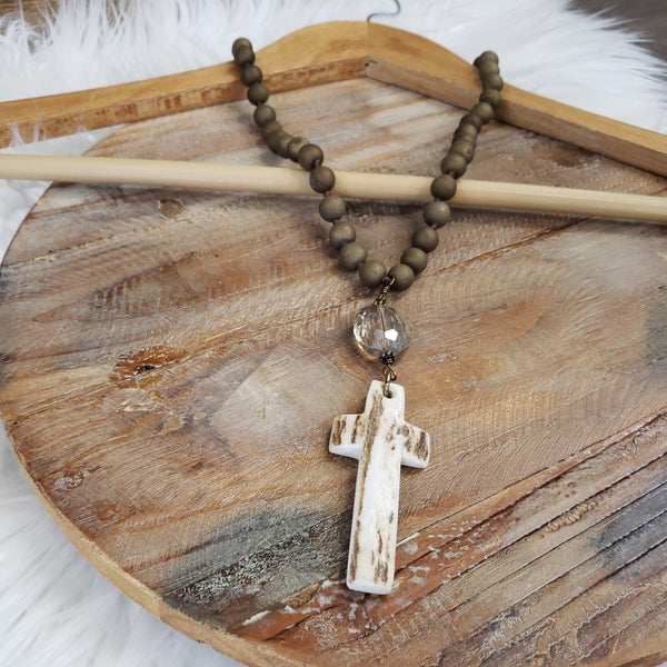 The Long Day Olive Bone Cross Necklace