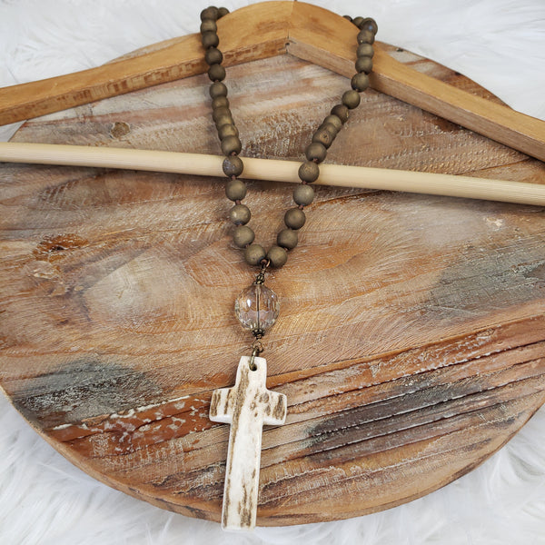 The Long Day Olive Bone Cross Necklace