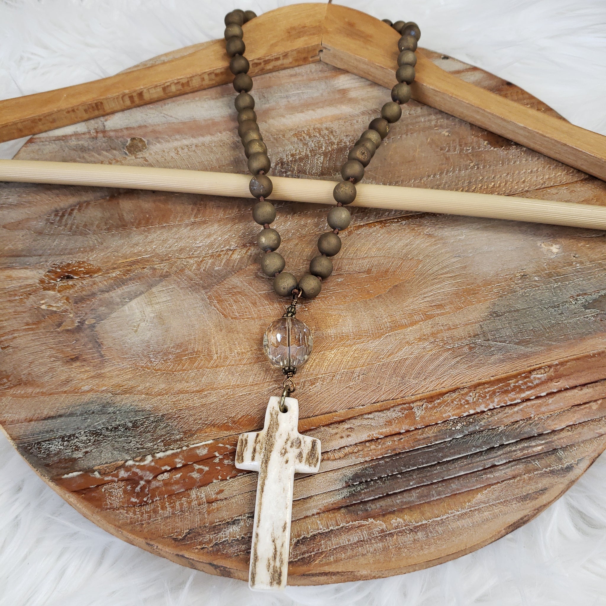 The Long Day Olive Bone Cross Necklace