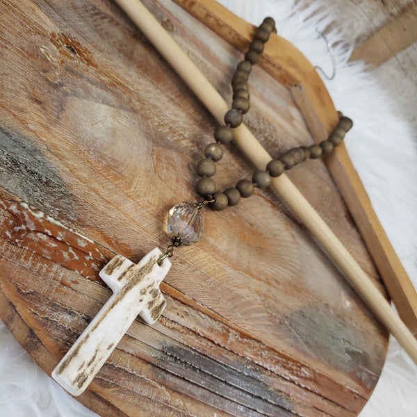 The Long Day Olive Bone Cross Necklace