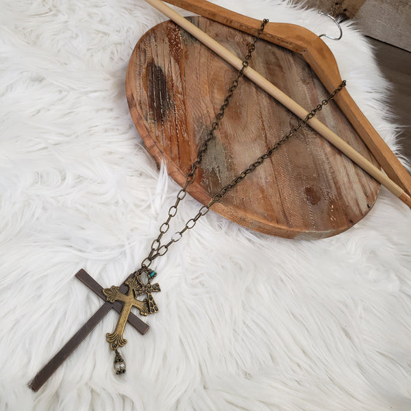 I Need This Time Now Brass Cross Necklace