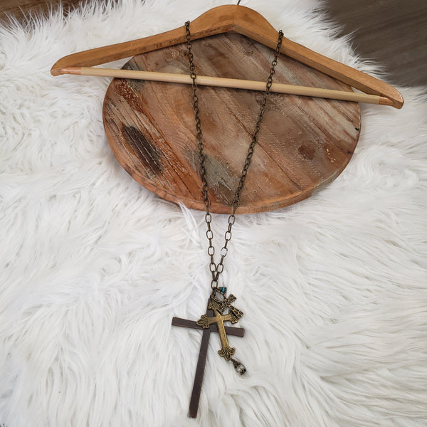 I Need This Time Now Brass Cross Necklace