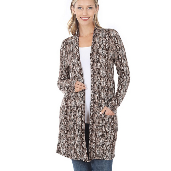 The Tuesday Brown Snake Print Cardigan